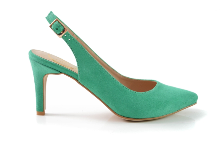Szmaragdowe skórzane czółenka bez pięty na szpilce