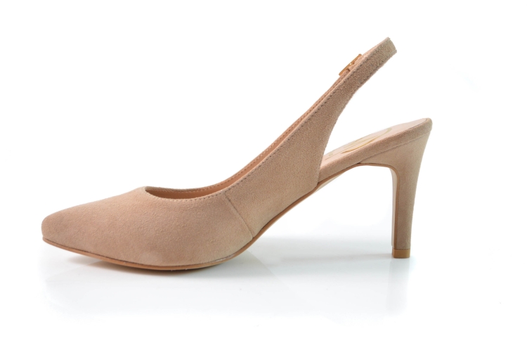 Beżowe czółenka bez pięty na szpilce zamsz