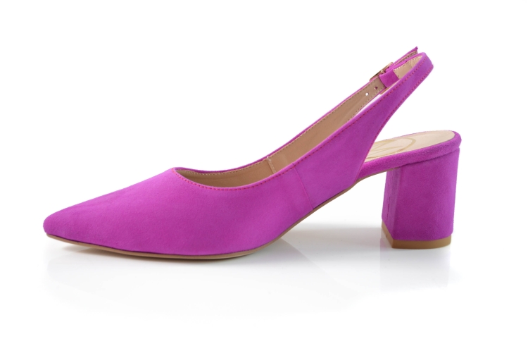 Amarantowe czółenka z zamszu odkryta pięta obcas klocek