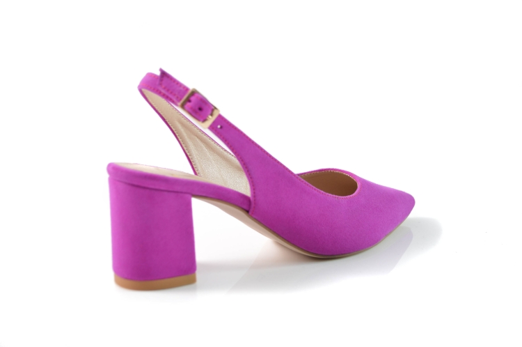 Amarantowe czółenka z zamszu odkryta pięta obcas klocek