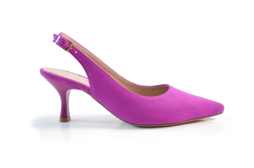 Amarantowe rożowe zamszowe czółenka z odkrytą piętą szpilka