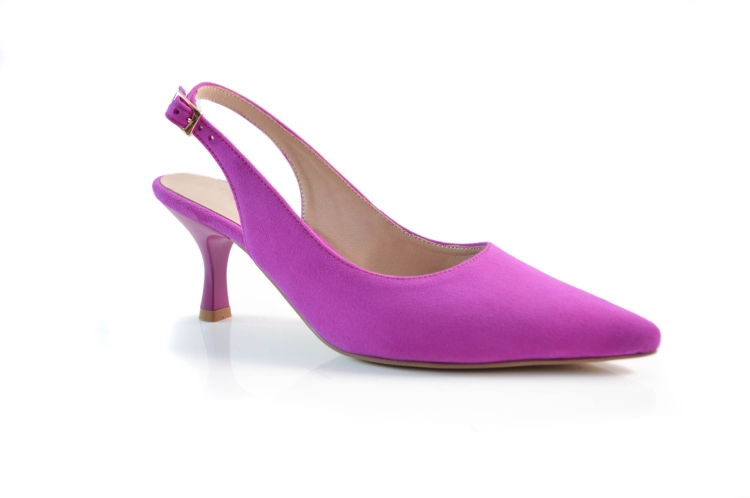 Amarantowe rożowe zamszowe czółenka z odkrytą piętą szpilka