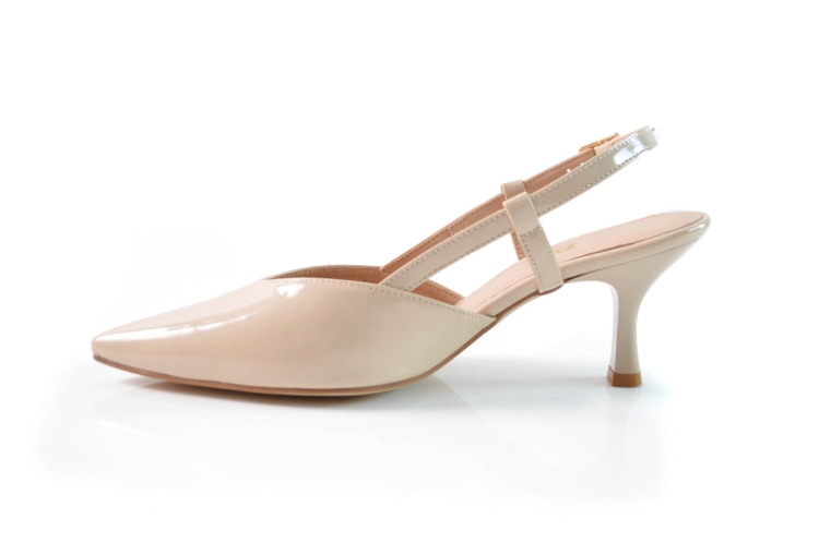 Beżowe lakierowane czółenka odkryta pięta niska szpilka