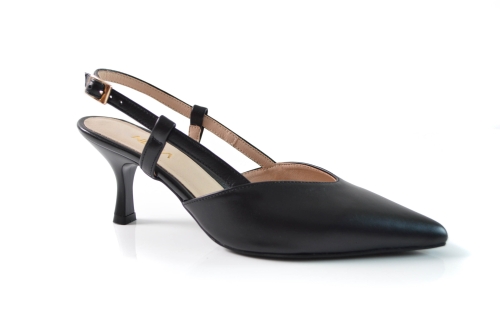 Czarne skórzane czółenka z paskami wokół kostki bez pięty w szpic obcas szpilka