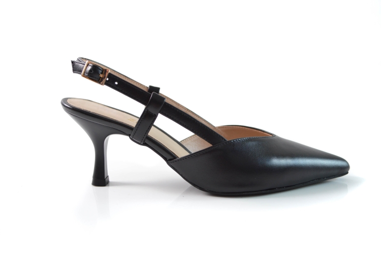 Czarne skórzane czółenka z paskami wokół kostki bez pięty w szpic obcas szpilka