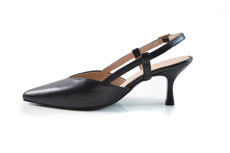 Czarne skórzane czółenka z paskami wokół kostki bez pięty w szpic obcas szpilka