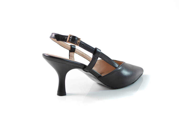 Czarne skórzane czółenka z paskami wokół kostki bez pięty w szpic obcas szpilka