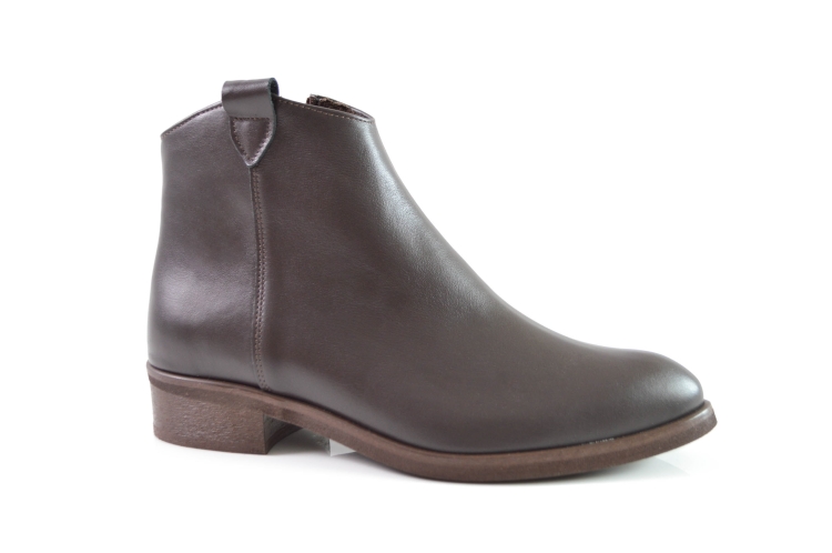 Brązowe czekoladowe botki ze skóry naturalnej licowej płaska podeszwa obcas 3 cm