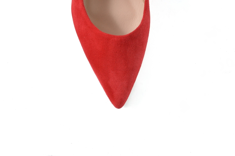 Czerwone czółenka zamszowe złoty obcas 5,5 cm niska szpilka ostry nosek