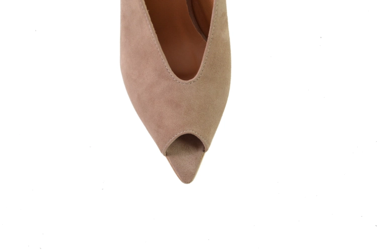 Klapki skórzane w szpic obcas szpilka skóra zamszowa cappuccino