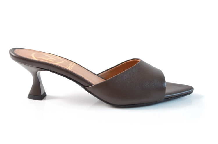 Klapki skórzane w szpic niski obcas szpilka czekoladowe lico