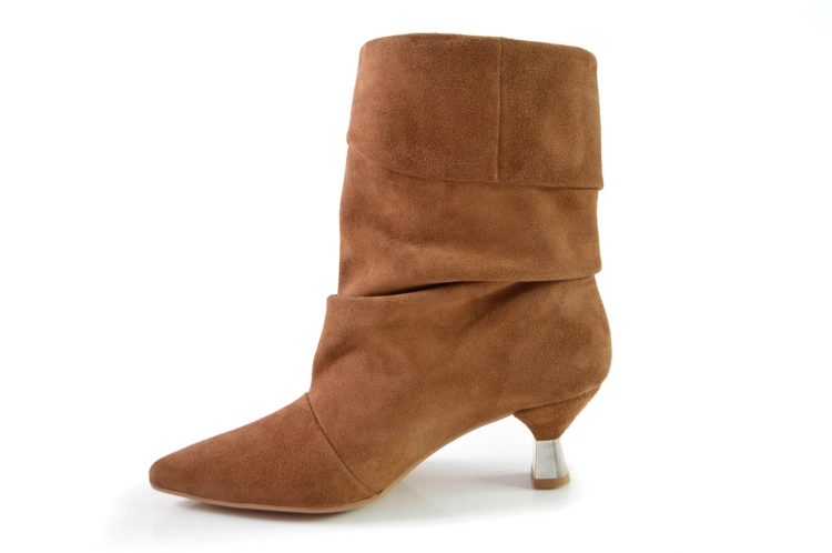 botki z pomarszczoną cholewką rude złoty obcas w szpic