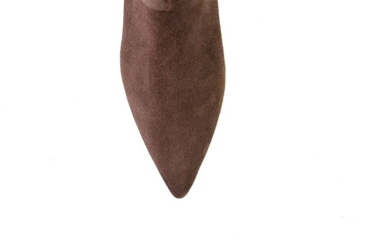 Botki czekoladowe ciemny brąz gładkie złota szpilka w szpic